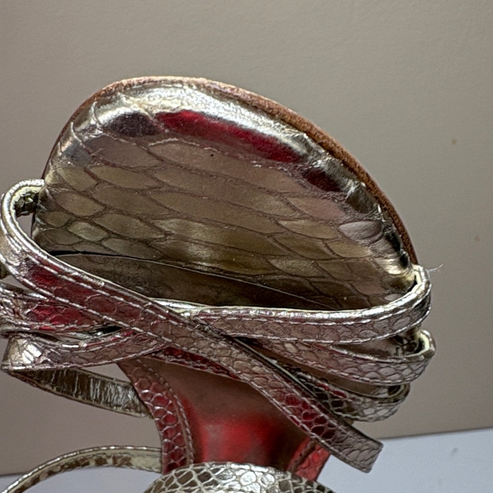 ANTONIO MELANI Gold Strappy Snake-Texture Leather Stiletto Sandals - Picture 6 of 14